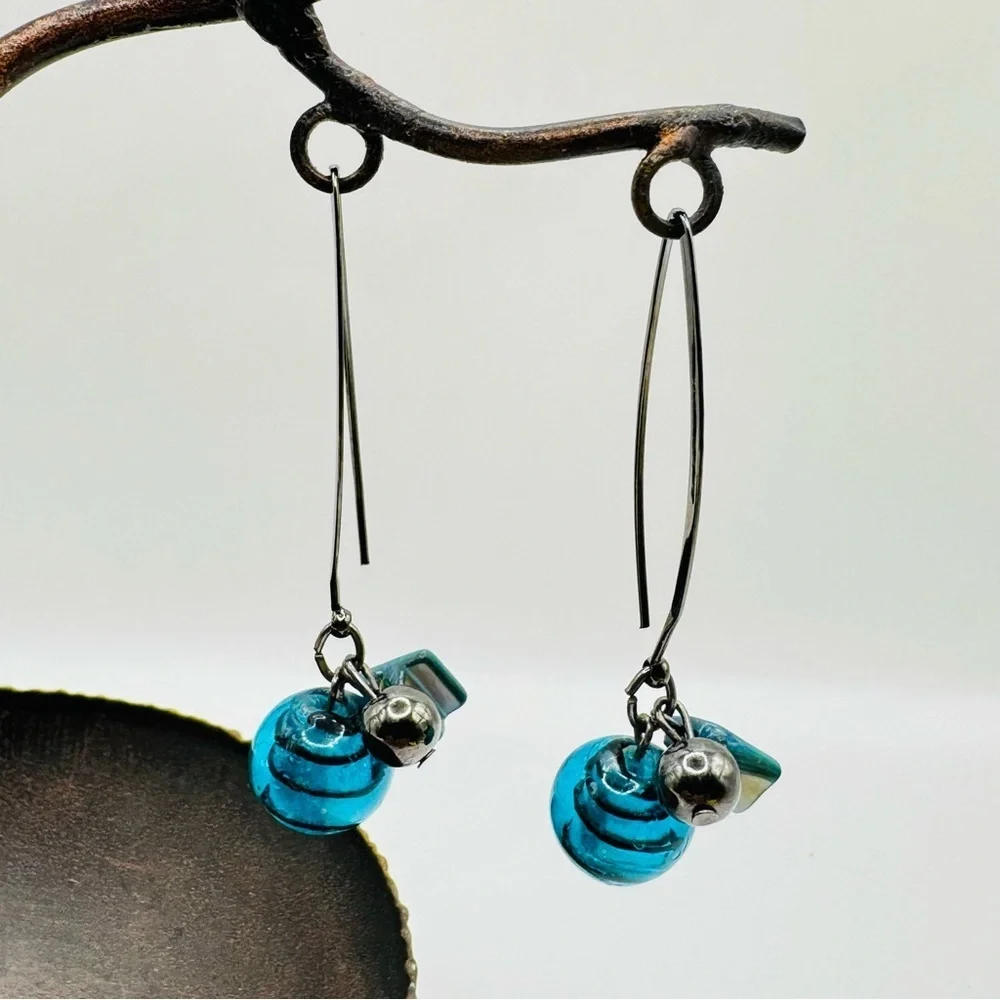 Murano Glass Teardrop Earrings AquaBlue Venetian Glass Dangle Earrings Handmade